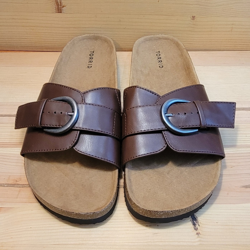 NWOT Torrid Single Buckle Slide Sandals Women's Size 12WW Brown Extra Wide